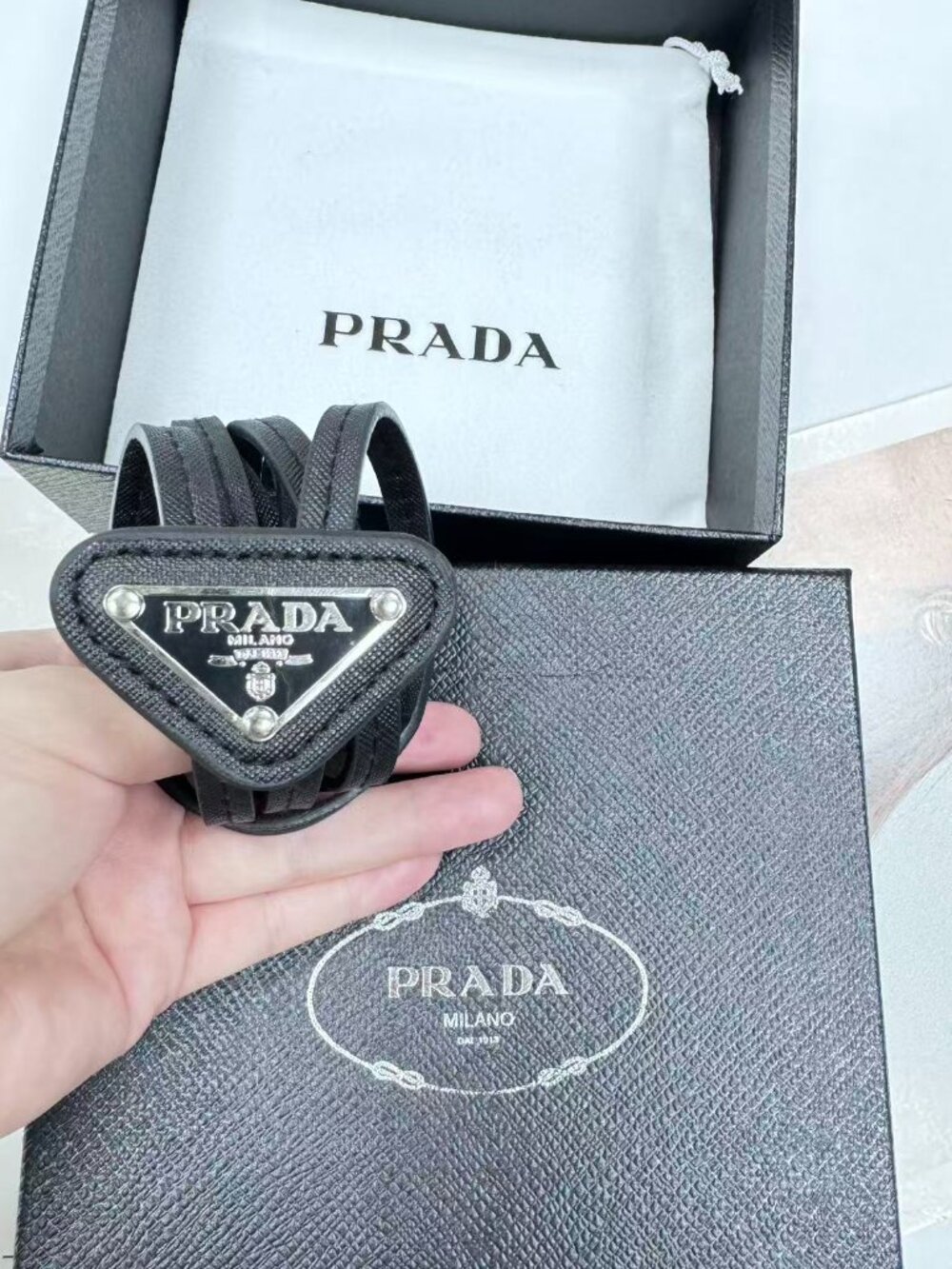 NWT Prada Saffiano Leather Bolo Tie Black Designer Western Luxury Gift 💘 Unisex
